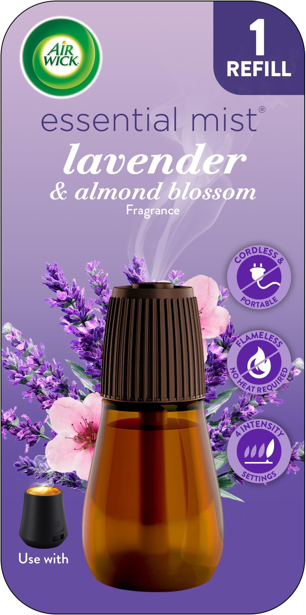 Essential Mist Refill, 1 ct, Lavender and Almond Blossom, Essential Oils Diffuser, Air Freshener