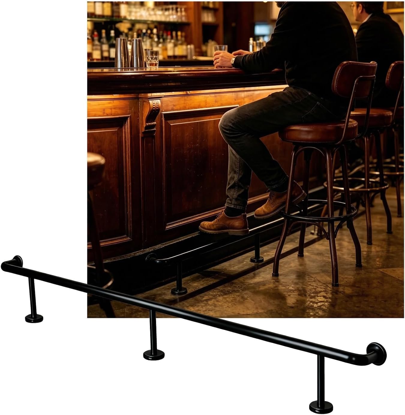 Epano Schwarz Lxxw Bar Foot Rail Bar Foot Rail Kit For Indoor, Brackets For Restaurant Kitchen Library Reception Desk(,2.0M/6.56Ft)
