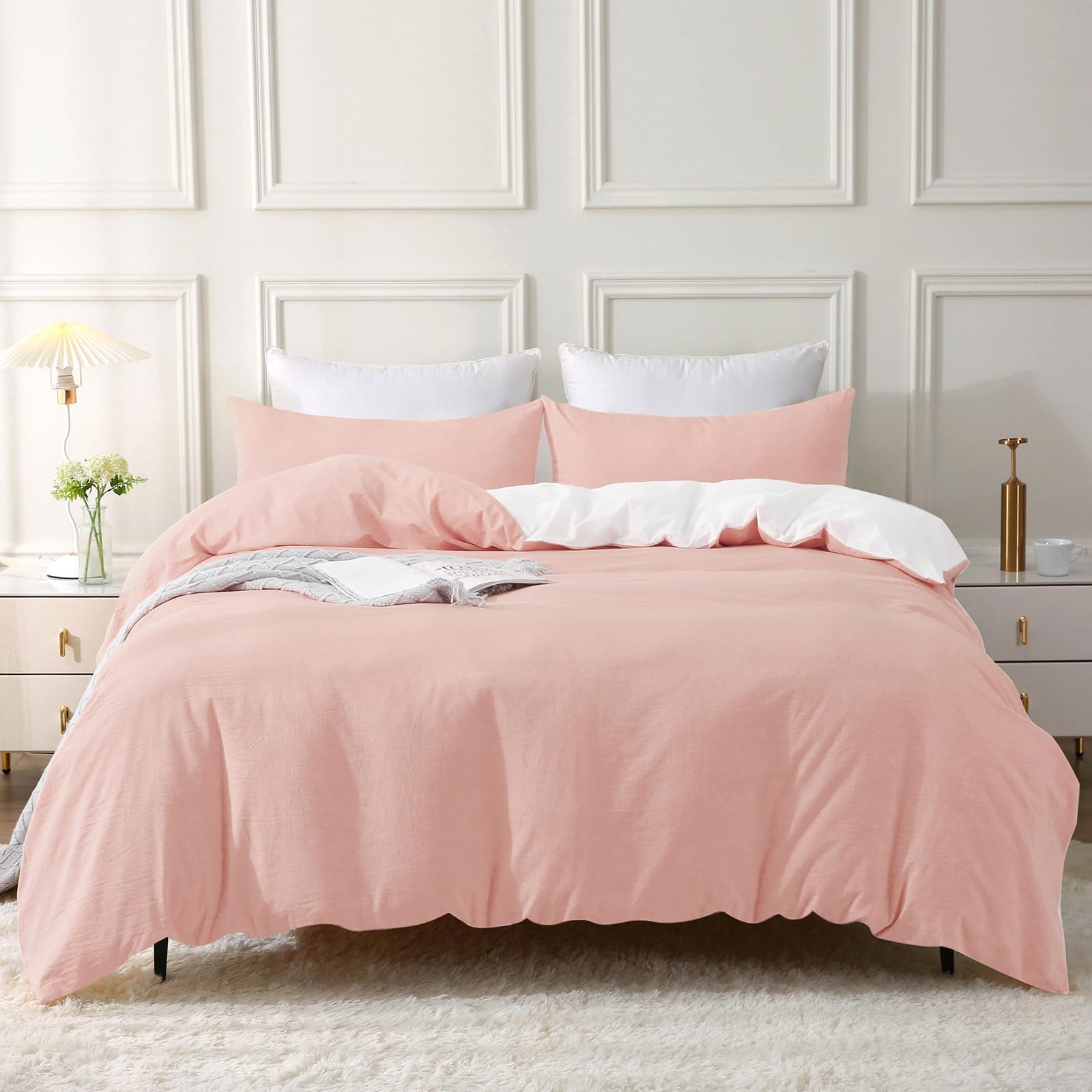 Housse de couette 240x260 coton rose SOULFUL avec deux taies d'oreiller