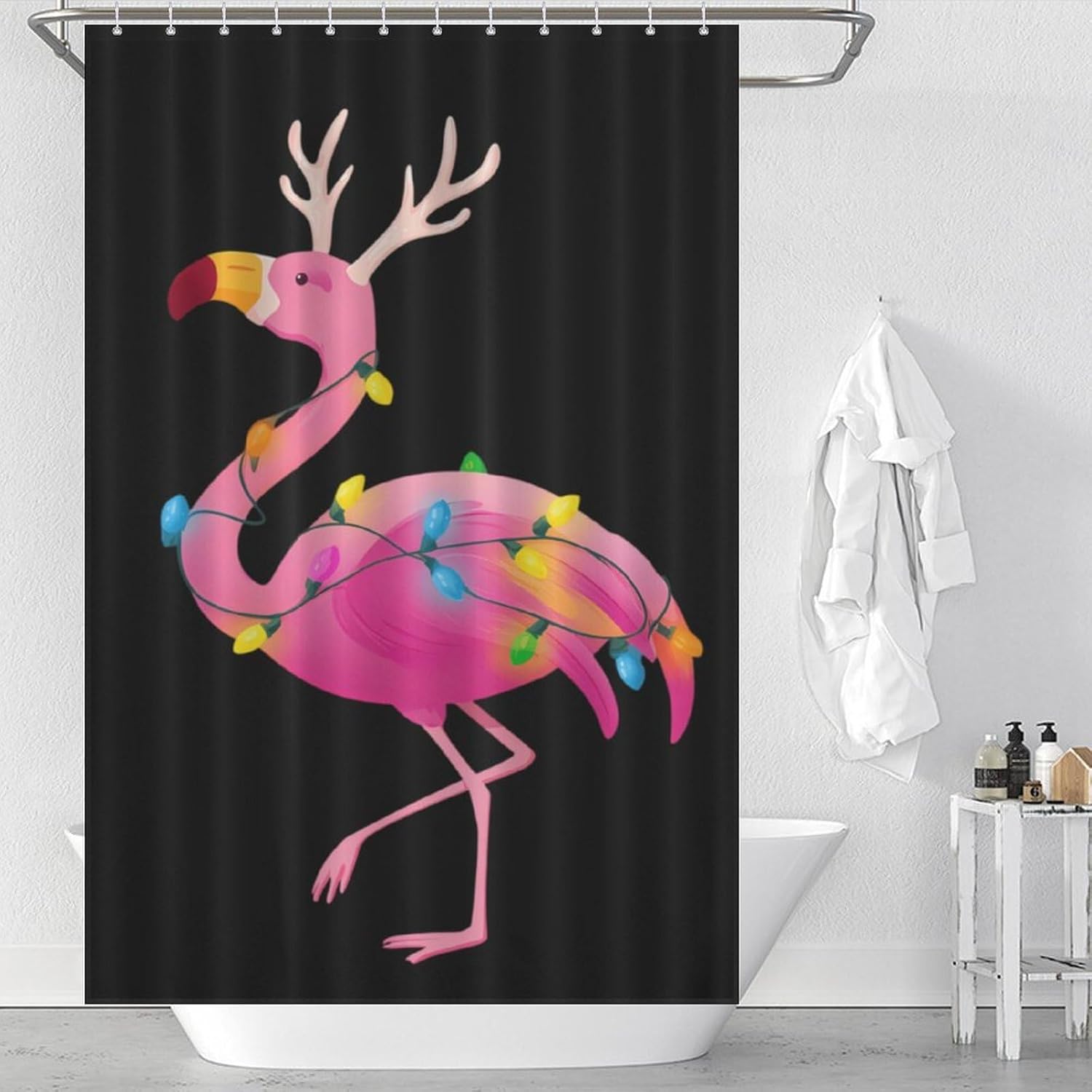 Christmas-Flamingo Shower Curtain 46.85x70.87Inch（119x180cm） Polyester Bath Curtain Shower Curtains Printed Decorative