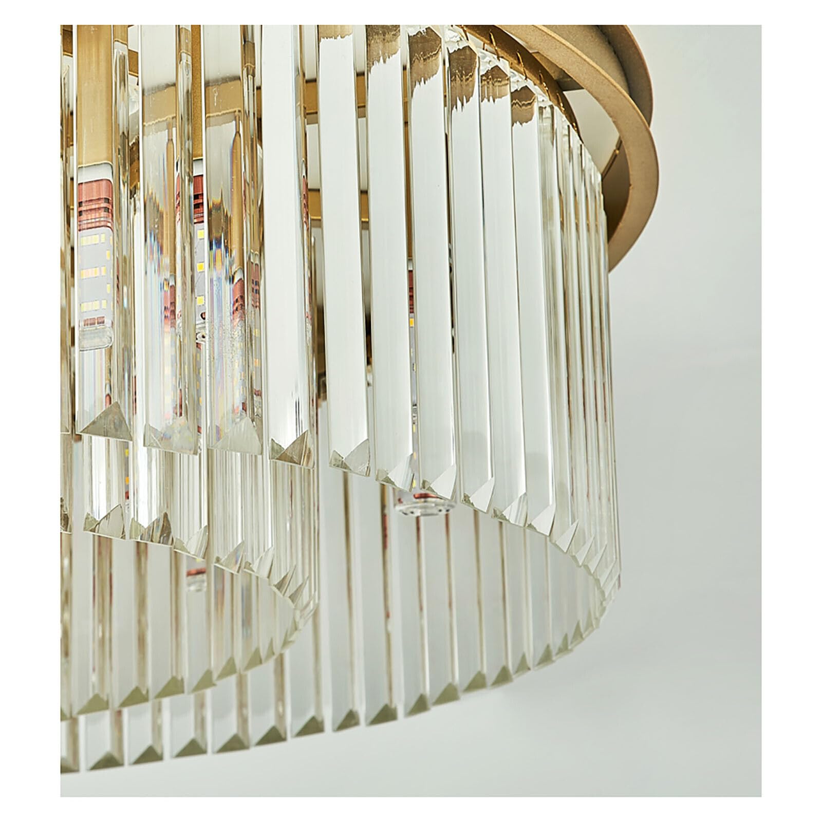 Żyrandol kryształowy o średnicy 60 cm, złoty kryształowy żyrandol, okrągły i przezroczysty, do salonu, sypialni, lampa LED E14.