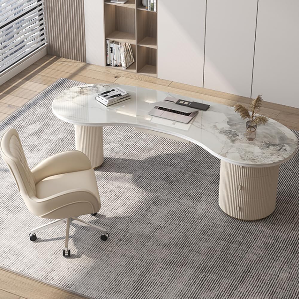 LITFAD Slate Top Writing Table with Wireless Charge and Side Storage, Modern Boss Table, Office Computer Desk for Home Office, Without Chairs, 55" L x 27.5" W x 29.5" H