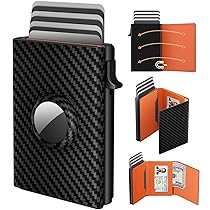 Portafoglio AirTag Uomo Slim, Porta Carte di Credito Minimalista, Blocco RFID, Portacarte Pop-up, Pelle Premium, Capacità 9-14 Carte | Finestra ID | Slot Contanti