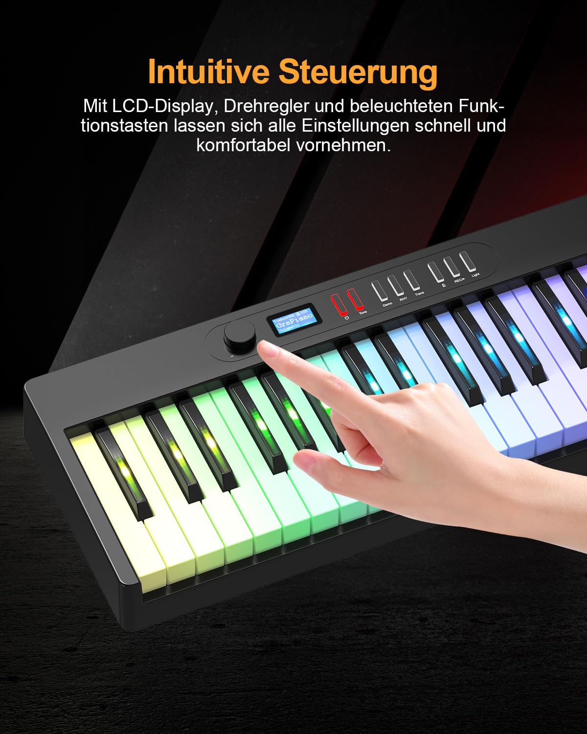 Pianoforte digitale pieghevole, 88 tasti, tastiera semiponderata con tasti luminosi colorati, Bluetooth MIDI E, tastiera portatile per principianti, adulti e bambini