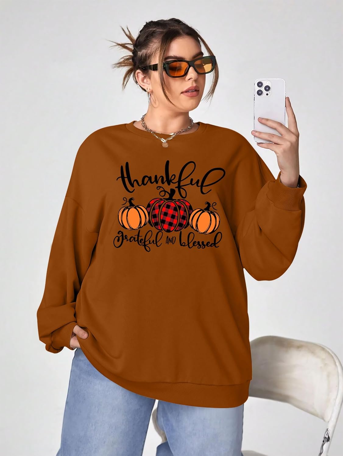 YI XIANG RAN Thanksgiving Sweatshirt Women Friends Turkey T-Shirt: Friendsgiving Long Sleeve Turkey Giving Pullover Tops - Image 5