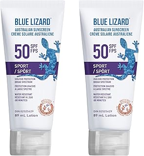 BLUE LIZARD Sport SPF 50 Twin Pack, Mineral-Based Sunscreen Lotion for Athletes, Paraben-Free, Fragrance-Free, Non-Greasy ...
