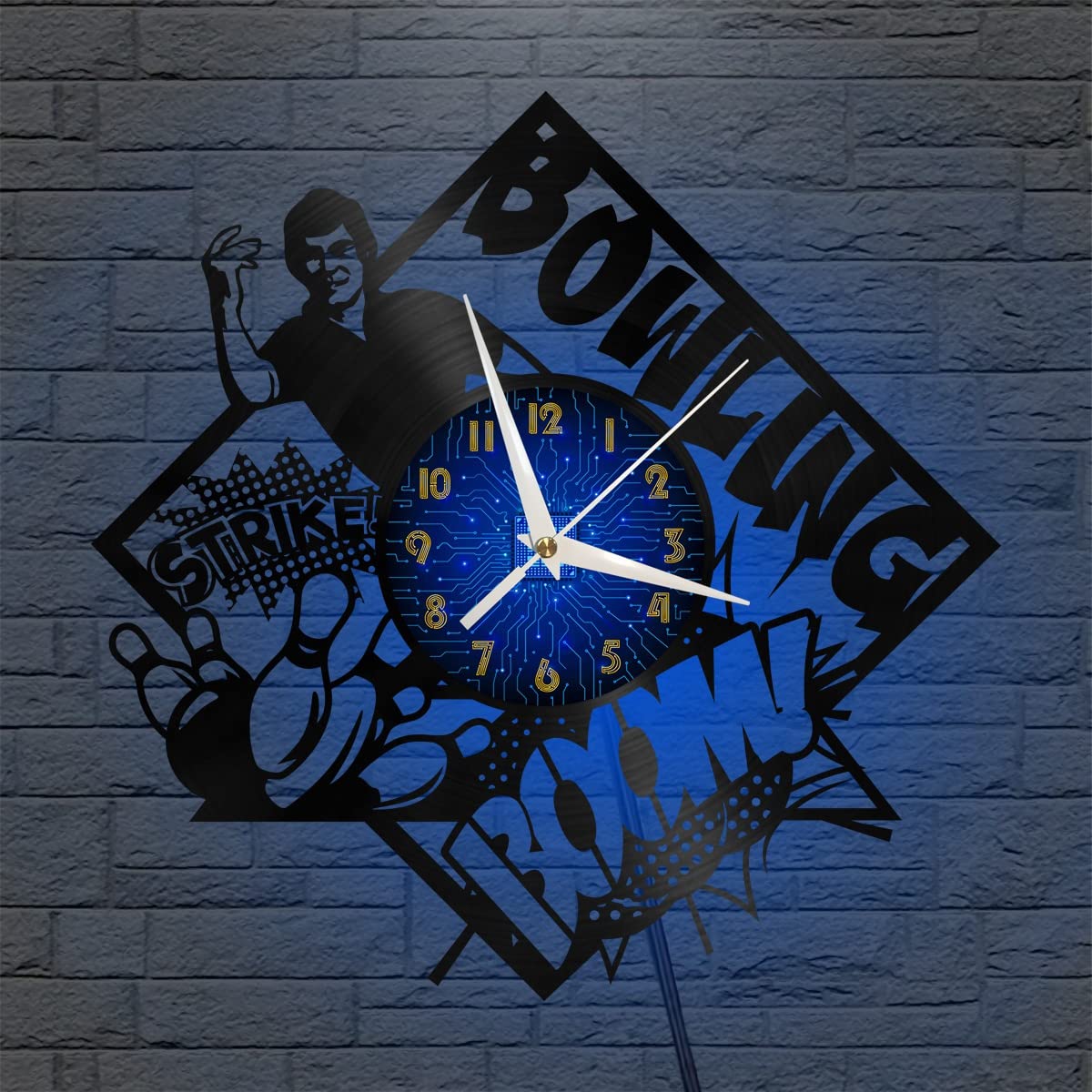 Horloge murale vinyle bowling 12 pouces art noir deco chambre cadeau creatif luminescent