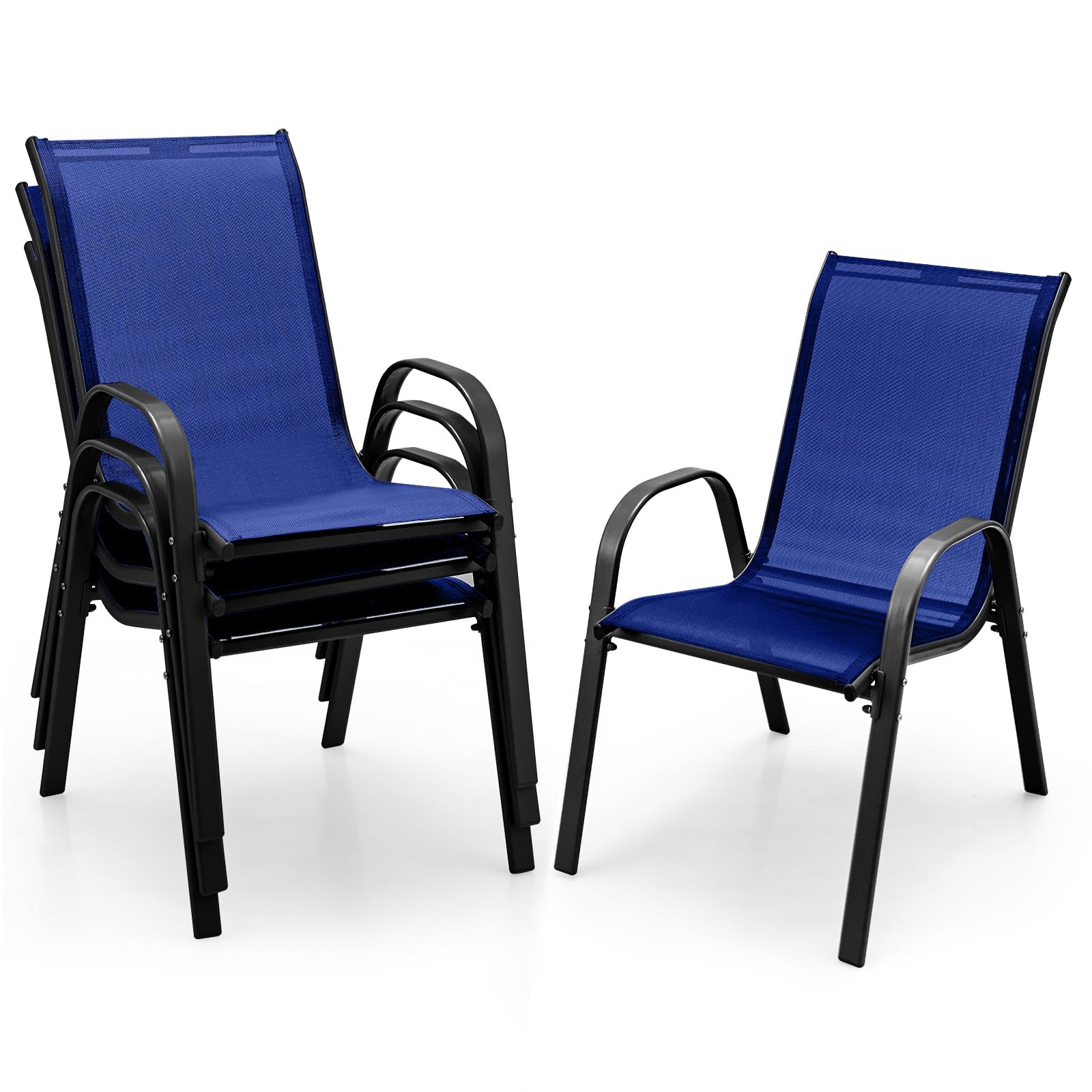 Giantex Patio Chairs Set of 4, Stackable Outdoor Dining Chairs with Breathable &amp; Quick-Dry Fabric &amp; Armrests for All Weather, Lawn, Backyard, Poolside,Porch, Deck, 330 LBS Capacity (Blue)