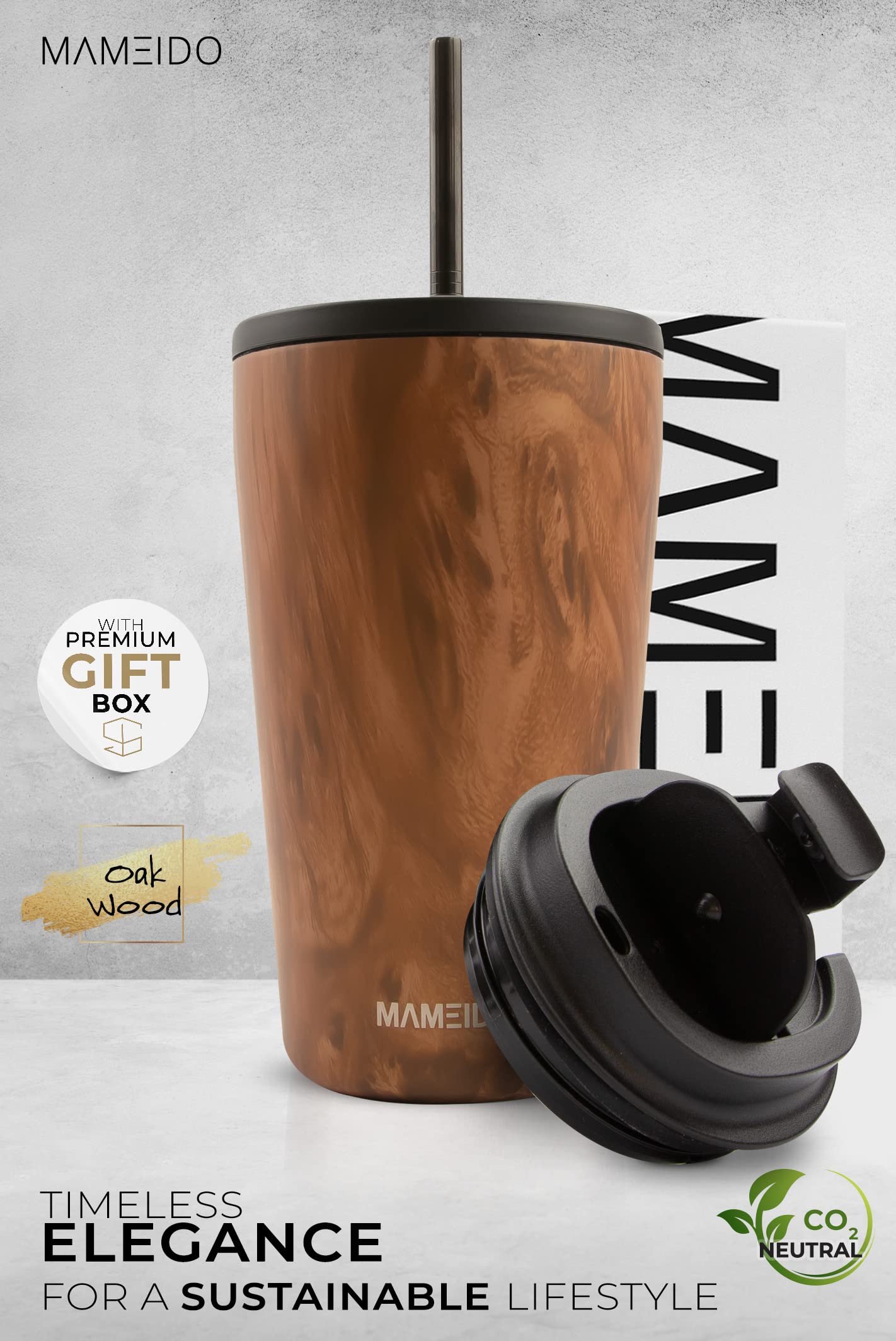 MAMEIDO Insulated Coffee Cup, Tumbler with Straw and Lid 470 ml, Leakproof Travel Mug BPA-Free - Image 2