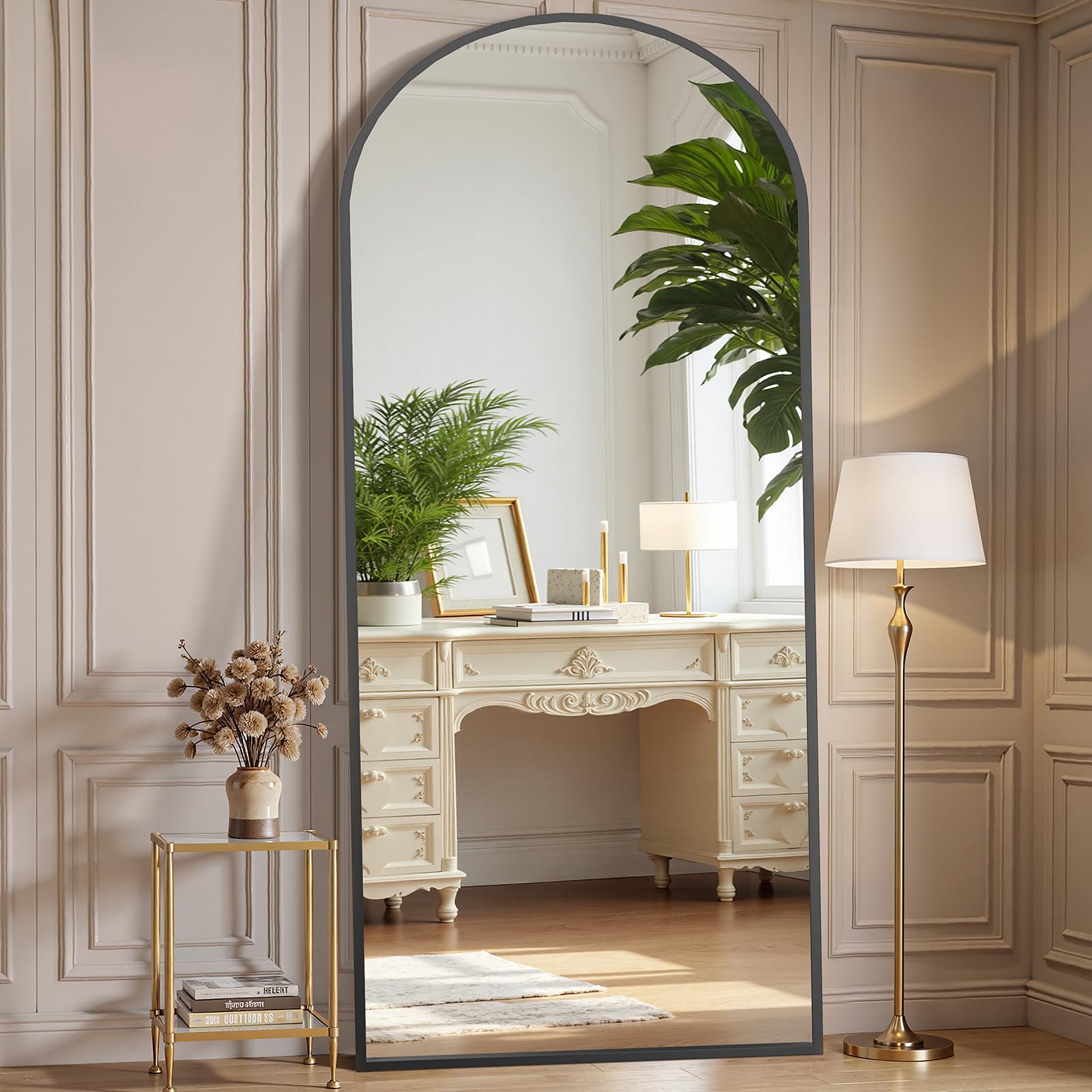 OLIXIS Arched Full Length Mirror for Bedroom, 68"x26" Full Body Mirror with Stand, Hanging or Leaning for Wall, Aluminum Alloy Thin Frame Floor