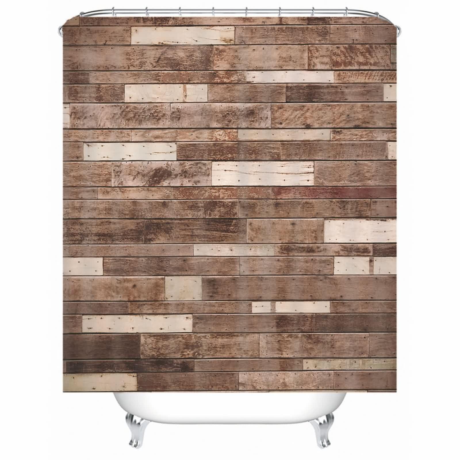 Rideau de douche marron en tissu imperméable lavable avec anneaux pour salle de bain