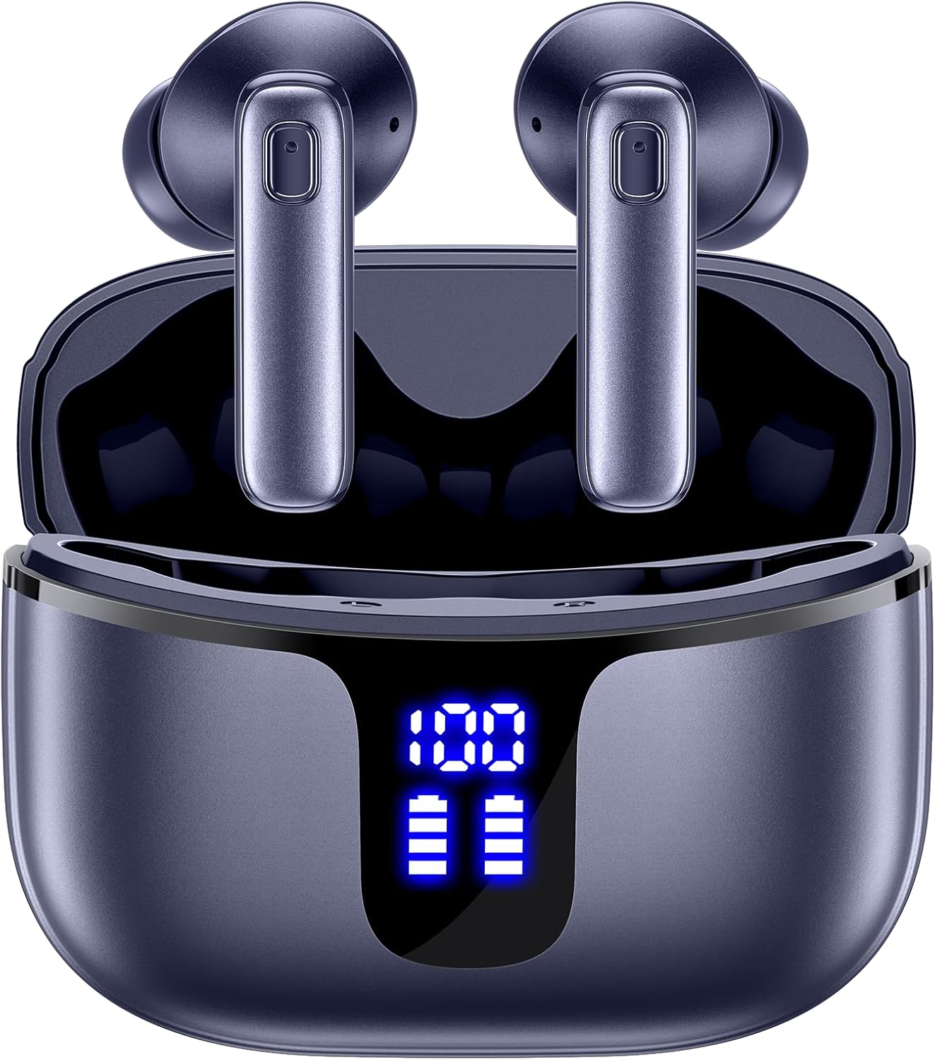 Bluetooth Headphones Ear Buds 68Hrs Playtime Wireless Earbuds Deep Bass with Mic Earphones in Ear IPX7 Waterproof Headset with Power Display Charging Case for Phone Tablet TV Business Sport Blue
