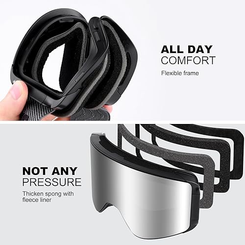 Miniatura 5 de Odoland Gafas de esquí con lente desmontable sin marco, antivaho, con 100% de protección contra rayos ultravioletas gafas de esquí para nieve