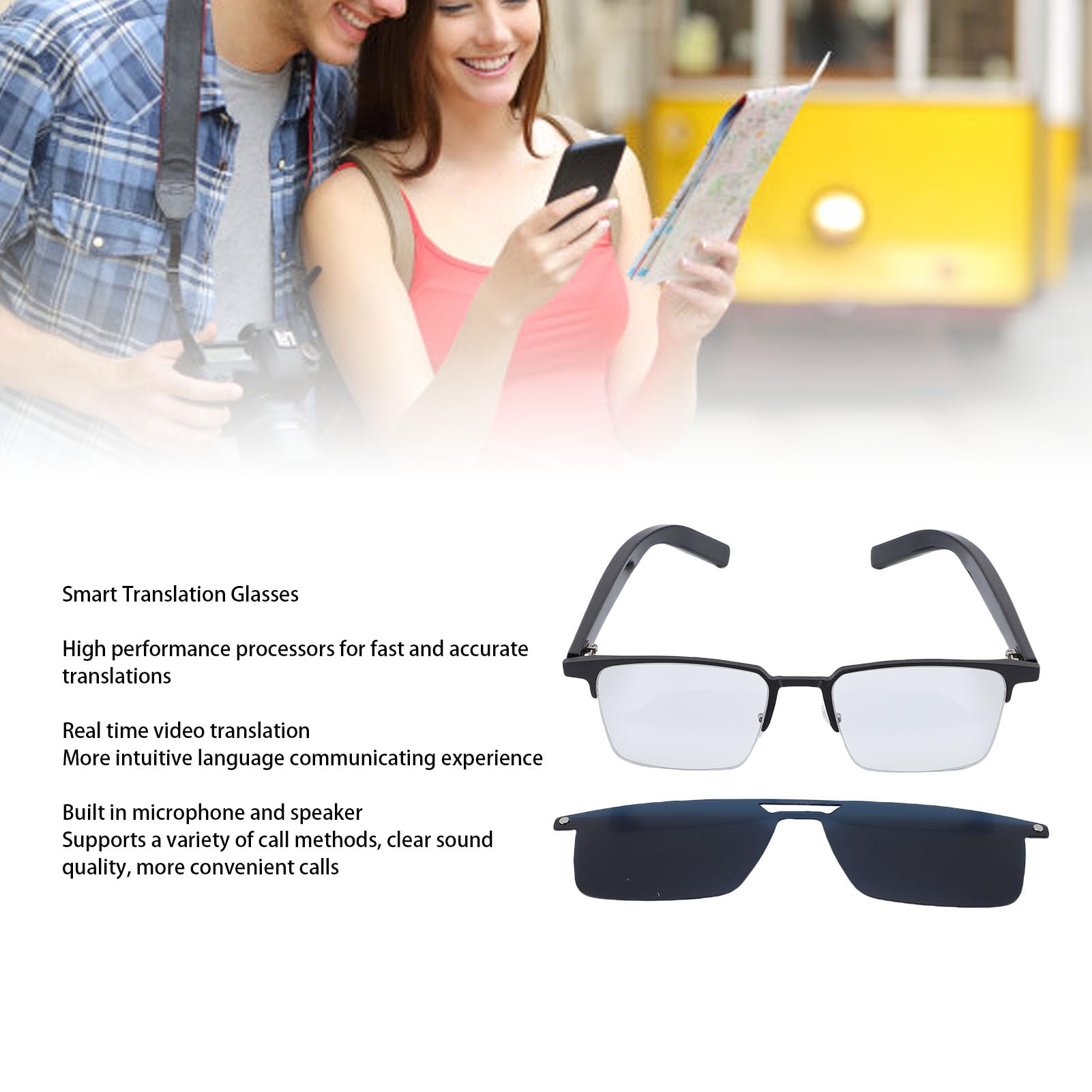 Dpofirs AI Translation Smart Glasses Bluetooth Audio Sunglasses for Men Women, Open Ear Music & HD Calling, 100+ Languages