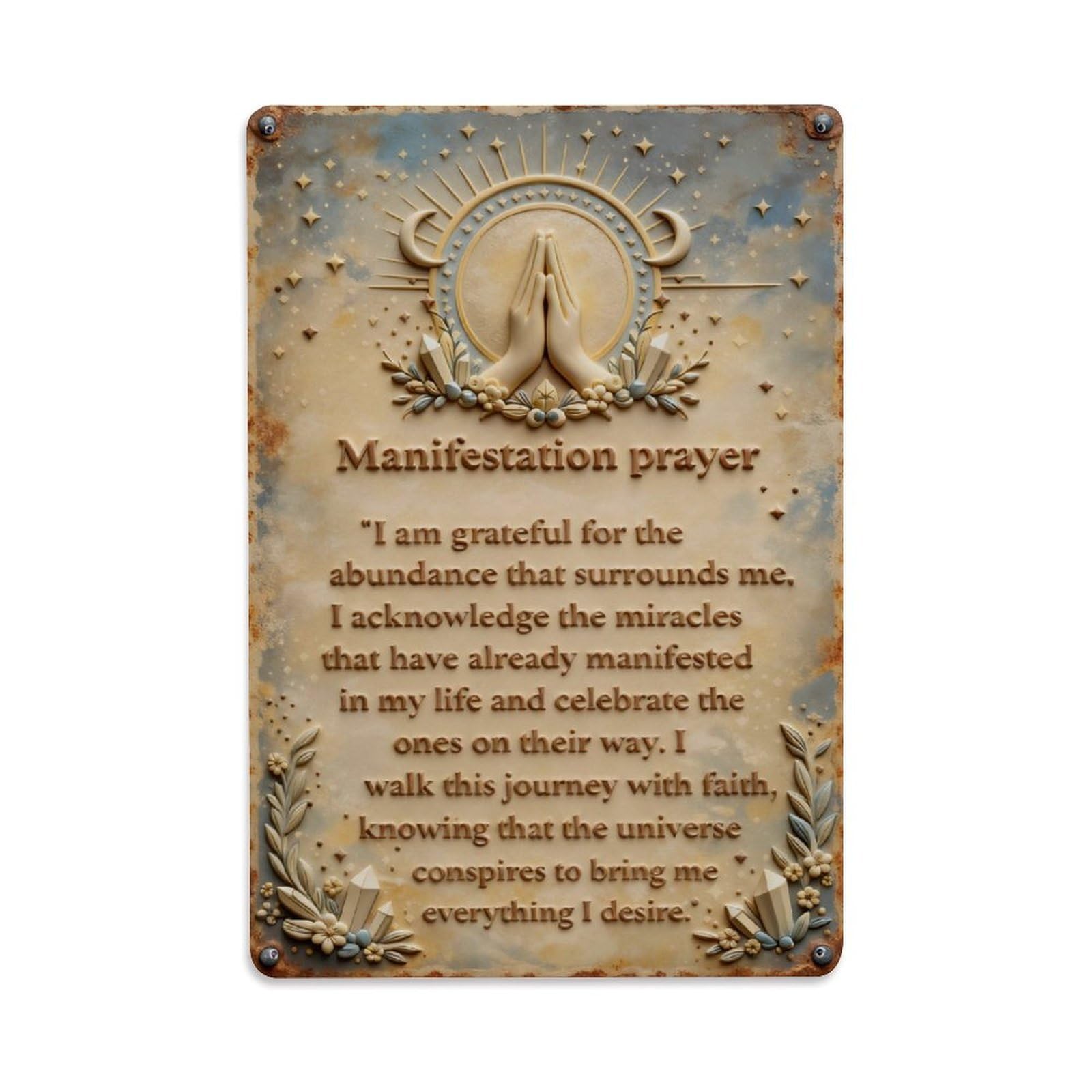 Celestial Hands Prayer Stars Crystals Vintage Metal Tin Sign Retro Wall Decor, Bar Garage Cafe Kitchen Home Wall Art Poster Decoration 8x12inches