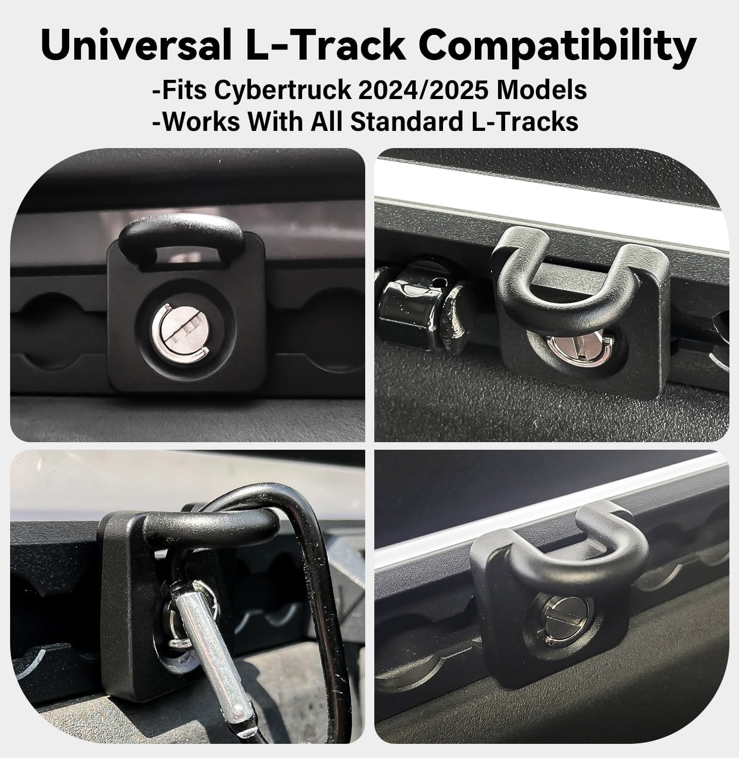 L Track Hooks 4pcs All-Metal Heavy Duty Tool-Free Tighten Easy Use Compatible with Tesla Cybertruck Accessories Anti-Rust Protection Durable L Track Tie Down L-Track Accessories for Truck Bed