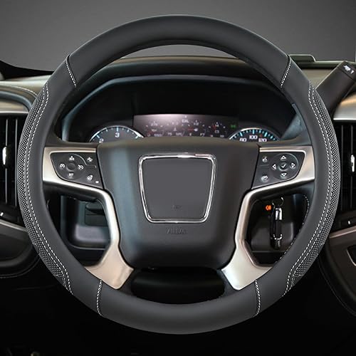 Miniatura 2 de GIANT PANDA Funda de volante para GMC Sierra Acadia Terrain Yukon (línea negra y gris, tamaño estándar)