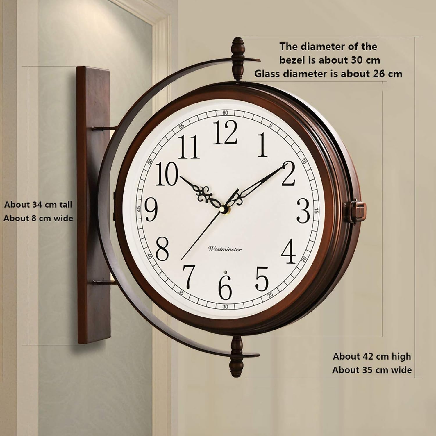Double-Sided Wall Clock Double-Sided Wall Clock Station Retro Dial with Stem Fixing Pendulum for Indoor and Outdoor Home Garden Metal Easy-to-Read Two Faces Retro Station Clock
