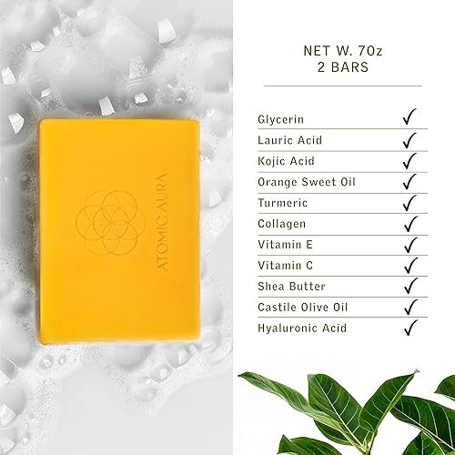 Miniatura 2 de Atomic Aura Tratamiento de hiperpigmentación para la cara, jabón de ácido kójico de cúrcuma, jabón removedor de manchas oscuras con colágeno,