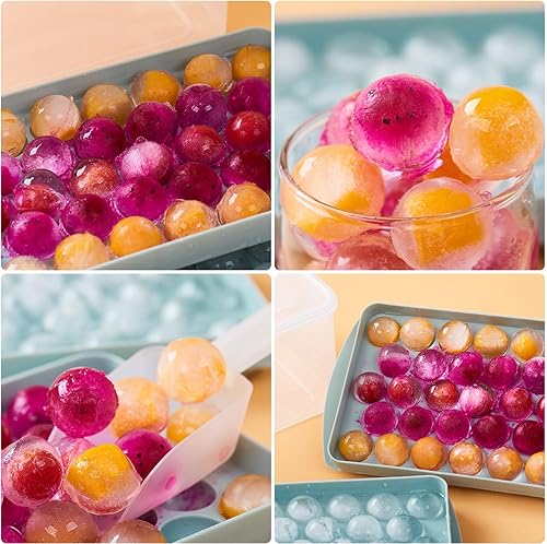 Miniatura 5 de Bandeja redonda para cubitos de hielo, bolas redondas para cubitos de hielo para congelador, tiene tapa y bandeja para cubitos de hielo, mini