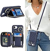 Vista 8 de Funda tipo cartera cruzada para iPhone 16e, piel sintética con cremallera, funda tipo cartera con función atril y ranuras para tarjetas, correa