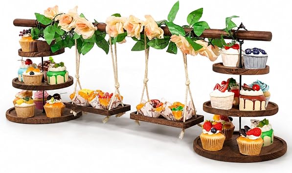 Wooden 3 Tier Cupcake Dessert Table Display Stand with Swing