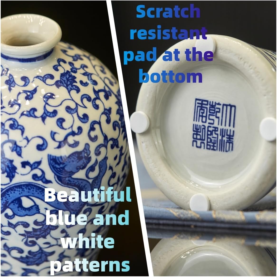 12.6" Blue and White Patterned Flower Vase Antique Ceramic Vases Ginger Jar Home Decoration, Dining Table Centerpiece, Living Room, Bookshelf, Olive Plant, Entryway, Mantle Fireplace Decor (Style 2)