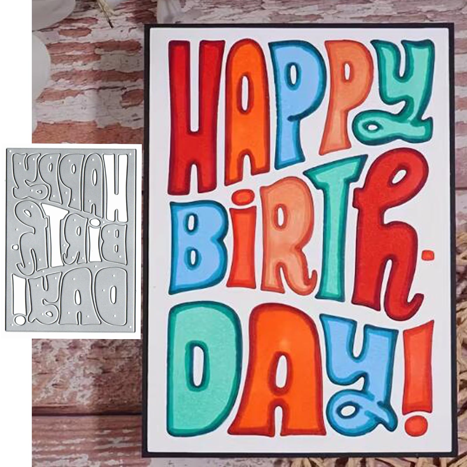 Happy Birthday Background Frame Greeting Card Metal Die Cuts,Snowflake Flower Leaf Cutting Dies Cut Stencils DIY Scrapbooking Decorative Embossing Paper Scrapbooking Card Making