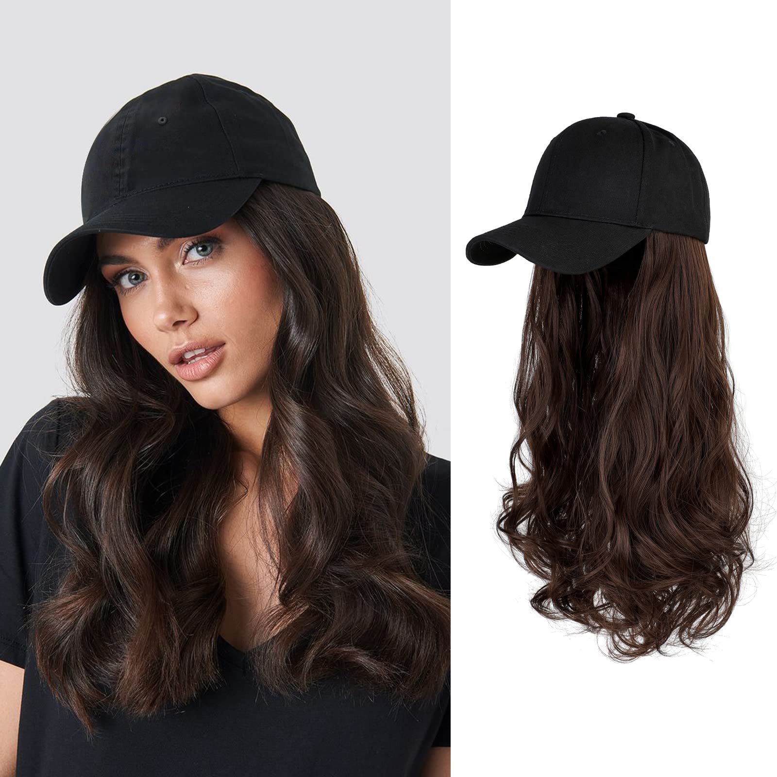 Amazon.com : AynnQueen Baseball Cap with Detachable Hair Extensions for  Women 21 inch Long Wavy Synthetic Hair with Adjustable Hat Wig Attached  Black Baseball Cap (Medium Brown) : Beauty & Personal Care