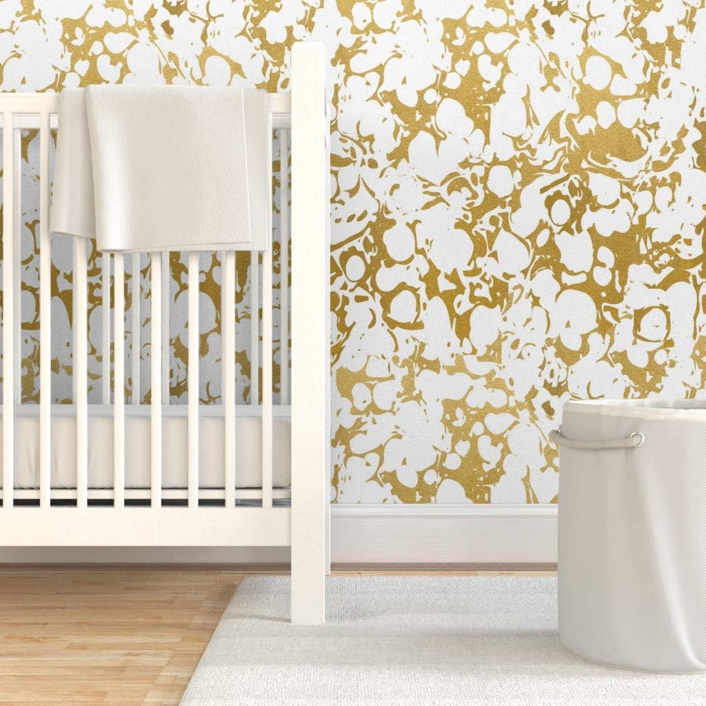 Peel & Stick Wallpaper 3ft x 2ft - Faux Gold White Marble Bubble Metallic Look Abstract Custom Removable Wallpaper by Spoonflower