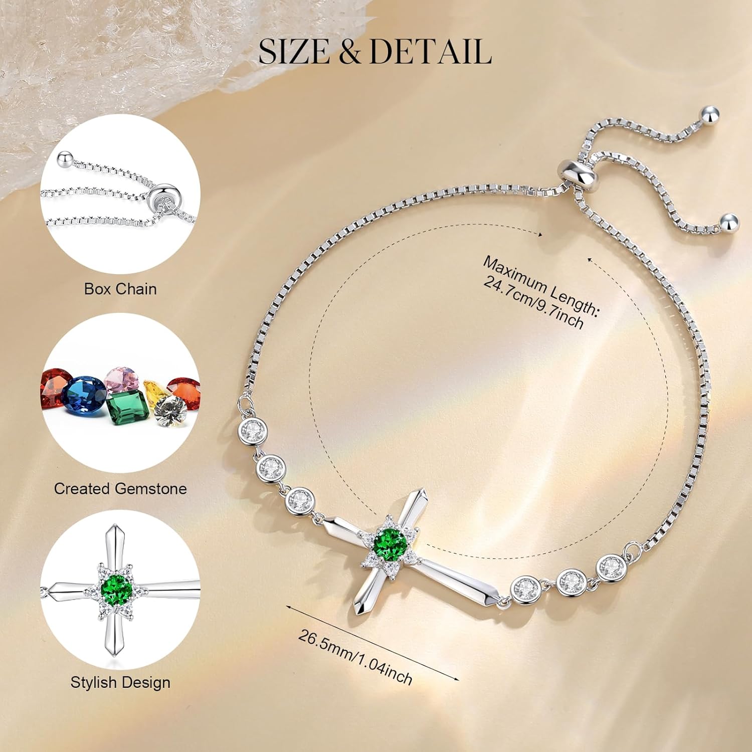 FANCIME Cross Bracelet 925 Sterling Silver Halo Birthstone Bracelet Fine Jewelry Birthday Gifts for Her Women - Image 2