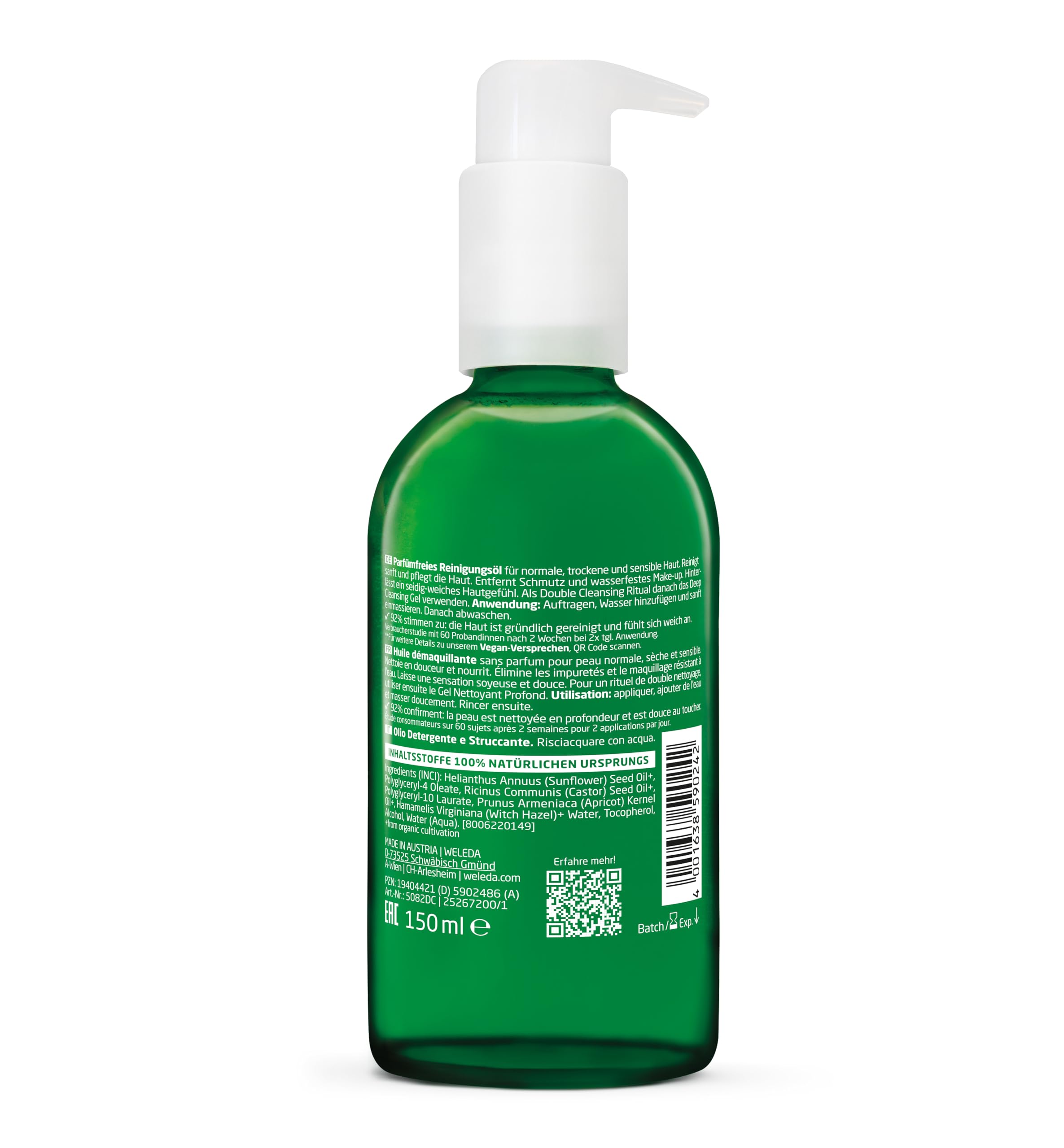 WELEDA - Olio detergente struccante, rimuove delicatamente il make-up anche waterproof senza seccare la pelle, ideale per le pelli sensibili, lascia la pelle vellutata senza ungere- 1x150 ml