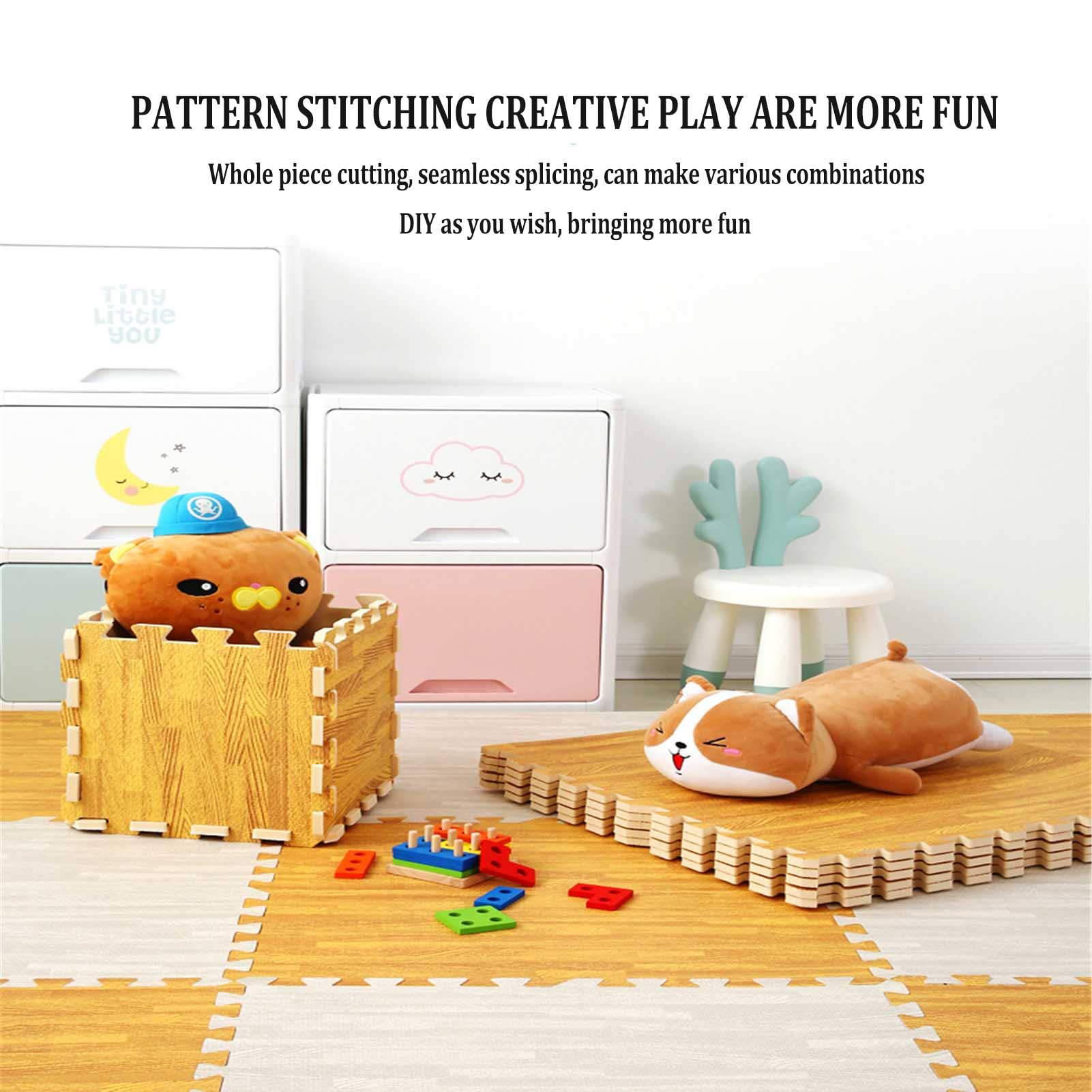 Tapis Jeu Doux pour Enfants, Tapis Puzzle en Mousse EVA Adaptés À L'aire Jeux pour Enfants Chambre À Coucher Salon Gym - Magnifique Décor À La Maison (23"X 23"),Light Brown+Dark Brown,9