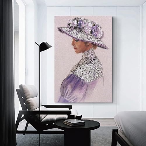 Miniatura 3 de Póster artístico de dama victoriana con sombrero de rosa, póster estético de sala de arte de moda (3) póster de arte en lienzo y arte de pared,