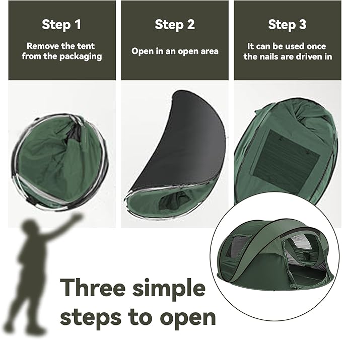 Carpa instantánea para camping para 4/6 personas, montaje automático en 3 segundos, carpa ligera impermeable miniatura 6
