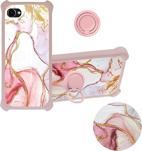 Orbic Joy - Funda compatible con Orbic Joy 4G, Verizon Prepaid RC608L, policarbonato duro + silicona suave, soporte de anillo de metal 360, efecto