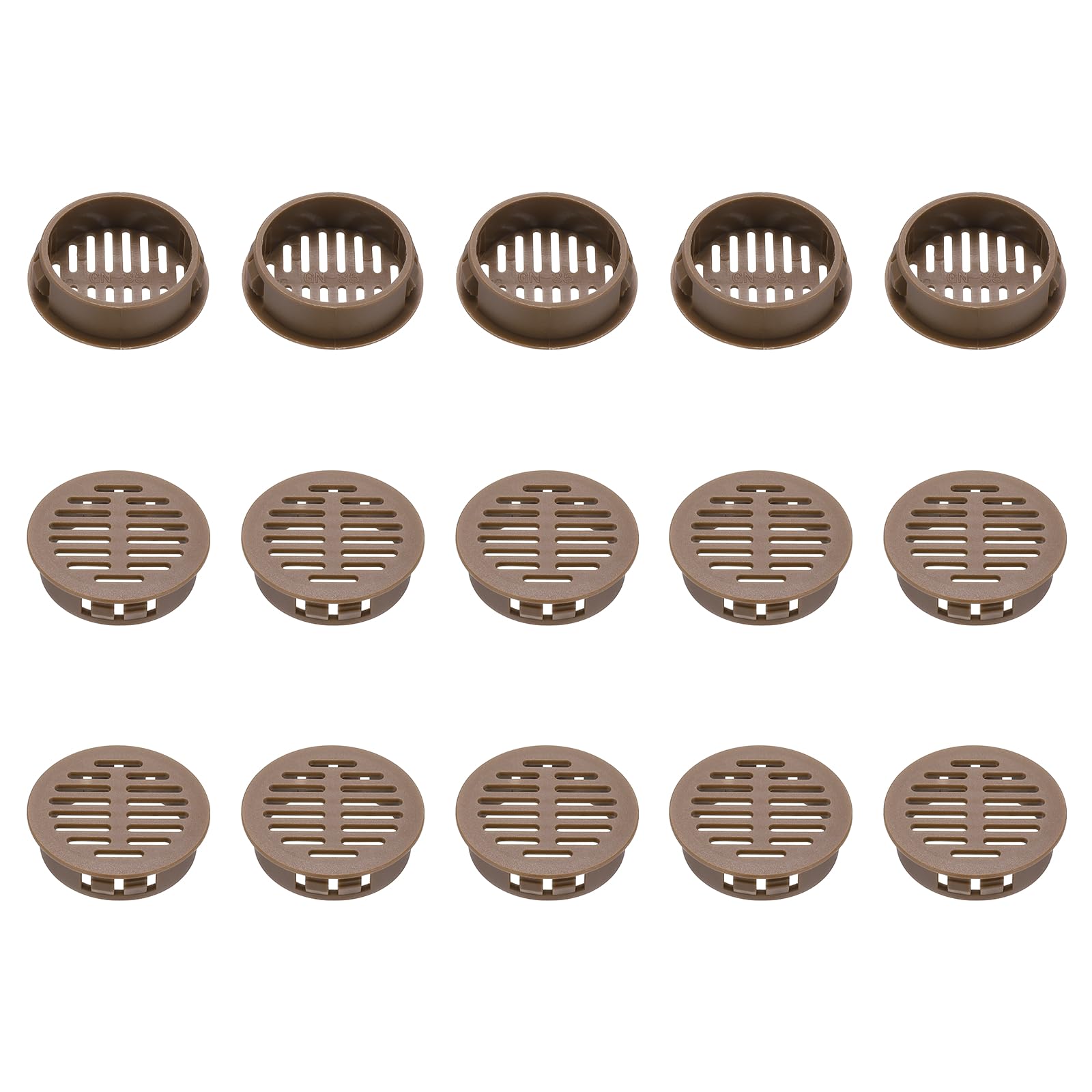 sourcing map 15pcs Round Cabinet Vent 1.38" (35mm Openings) Plastic Circular Soffit Exhaust Vent Soffit Louver Vent Mesh Hole for Bathroom Home Office Kitchen Cabinet Wardrobe, Brown