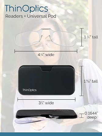 ThinOptics Pod Reading Glasses - Slim Armless Pocket Readers - White, Blue 2.0x