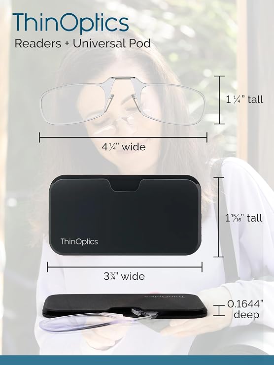 ThinOptics Pod Reading Glasses - Slim Armless Pocket Readers - White, Blue 2.0x