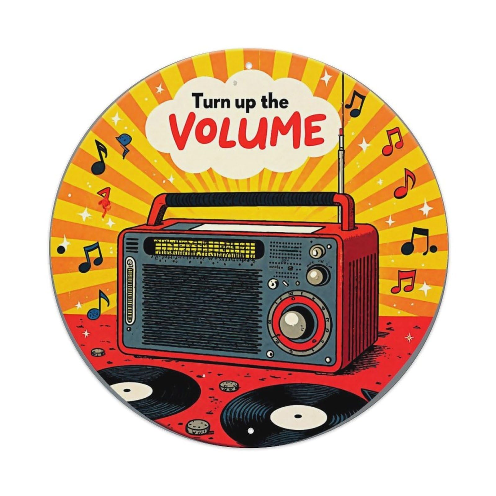 Retro Radio Music Vinyl Records Round Metal Tin Sign Vintage Wall Decor, Bar Garage Cafe Kitchen Home Wall Art Poster 8x8inches