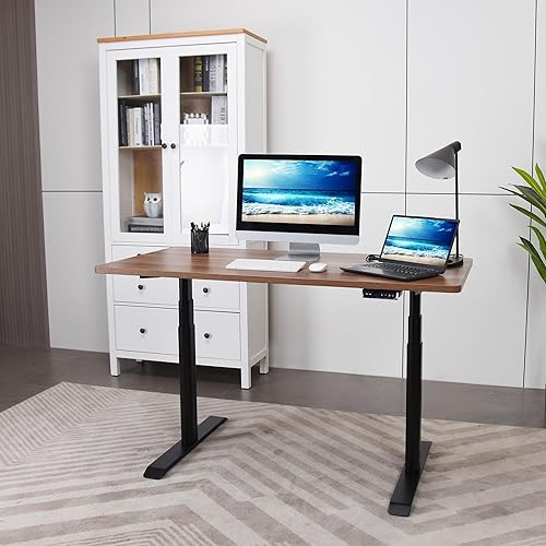 Miniatura 6 de Fromann Marco de escritorio eléctrico de 3 niveles con patas ovaladas de doble motor, altura ajustable, con puertos USB A+ C, resistente 300 libras,