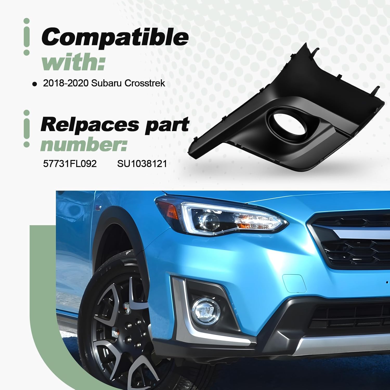 Fog Light Cover Bezel Front Left and Right Driver Side Passenger Side Black Incl. Light Hole Compatible with 2018-2020 Subaru Crosstrek Replace 57731FL082 57731FL092 (Left)