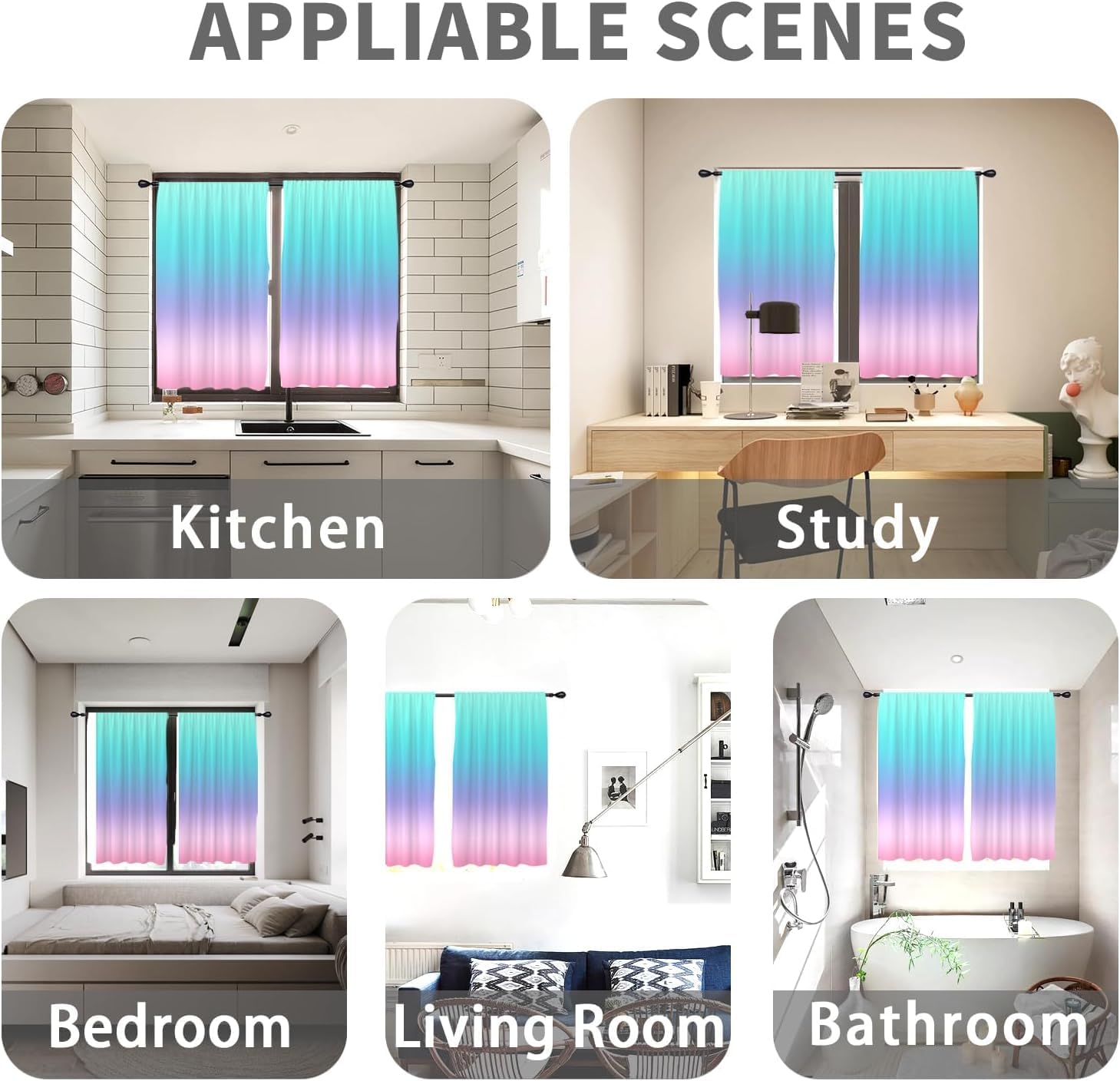 Pink Kids Curtains Extra Long Wide Girls Cute Purple Teal Ombre Colorful Pastel Nursery Girly 52W x 84L Inch Rod Pocket for Bedroom Living Dining Room Window Drapes Treatment Fabric 2 Panels