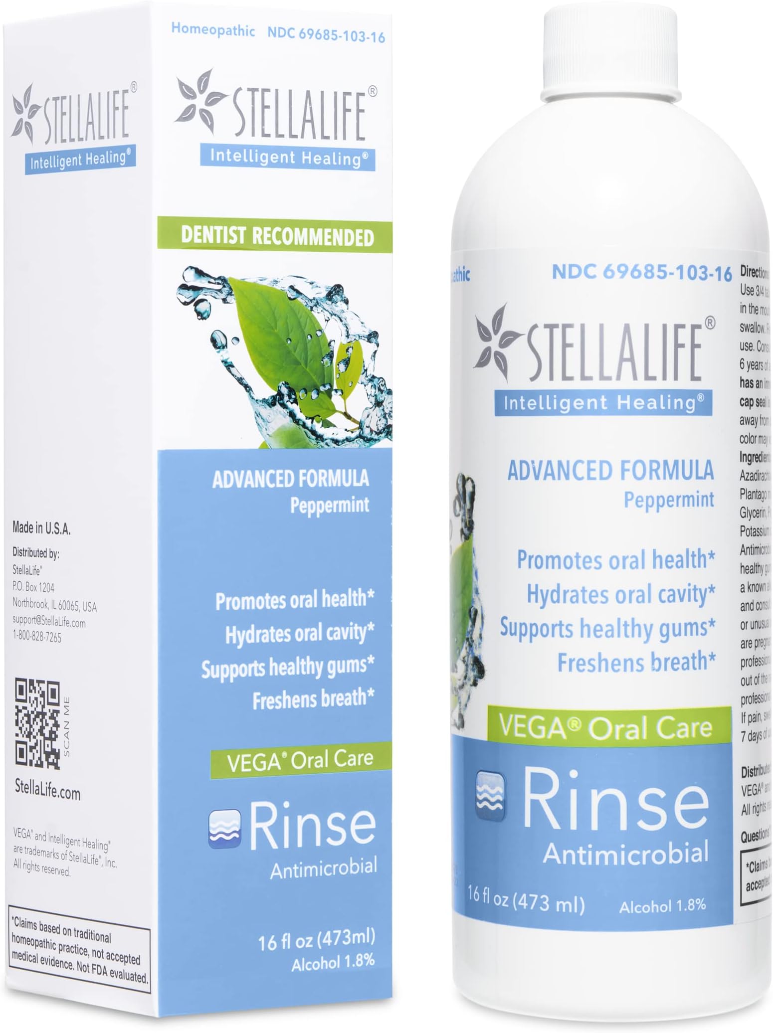 StellaLife VEGA Oral Rinse: Dry Mouth Mouthwash, Natural Daily Dental Hygiene for Healthy Gums, Fresh Breath, Mint Taste, Sugar Free, Antimicrobial, Xylitol, Advanced Healing After Dental Procedures