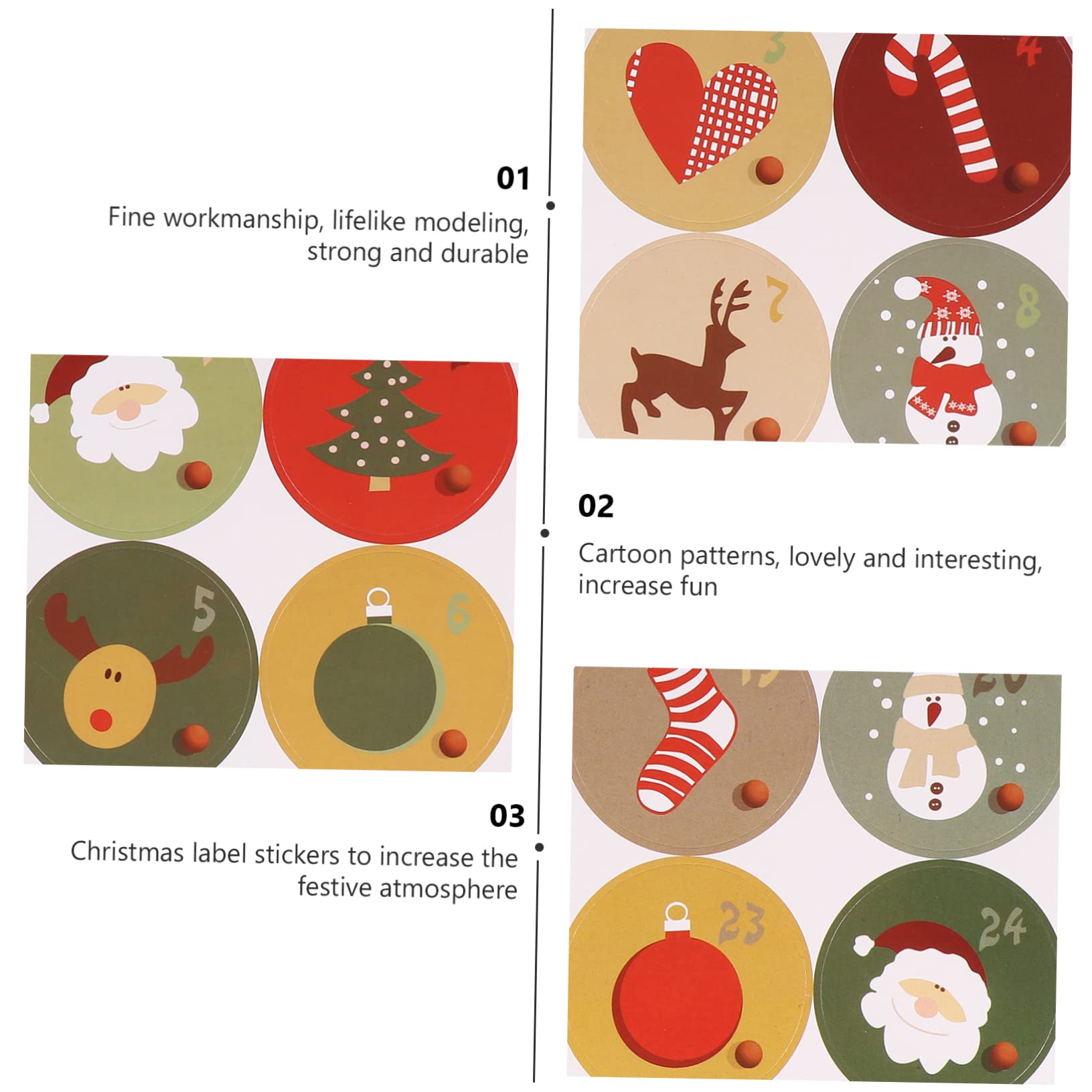Angoily 60 Fogli Adesivi Natalizi Sigillanti per Sacchetti Caramelle Etichette Decorative Rotonde con Motivi Fiocchi e Renne Sticker Autoadesivi per Regali e Decorazioni Natale