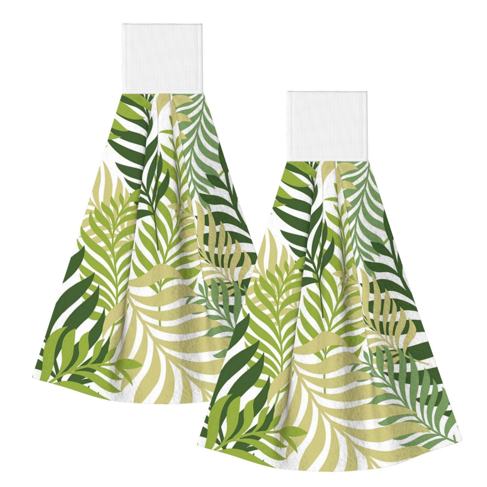DOPKLNA Tropical Exotic Palm Tree Leaves, 2 Pcs Hanging Coral Fiber Hand Towels for Bathroom, Absorbent Kitchen Towels