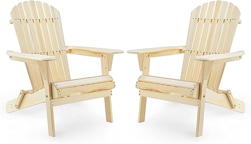 Miniatura 25 de Juego de 2 sillas Adirondack plegables de madera para exteriores con respaldo premontado, silla de patio de madera para jardín, patio trasero