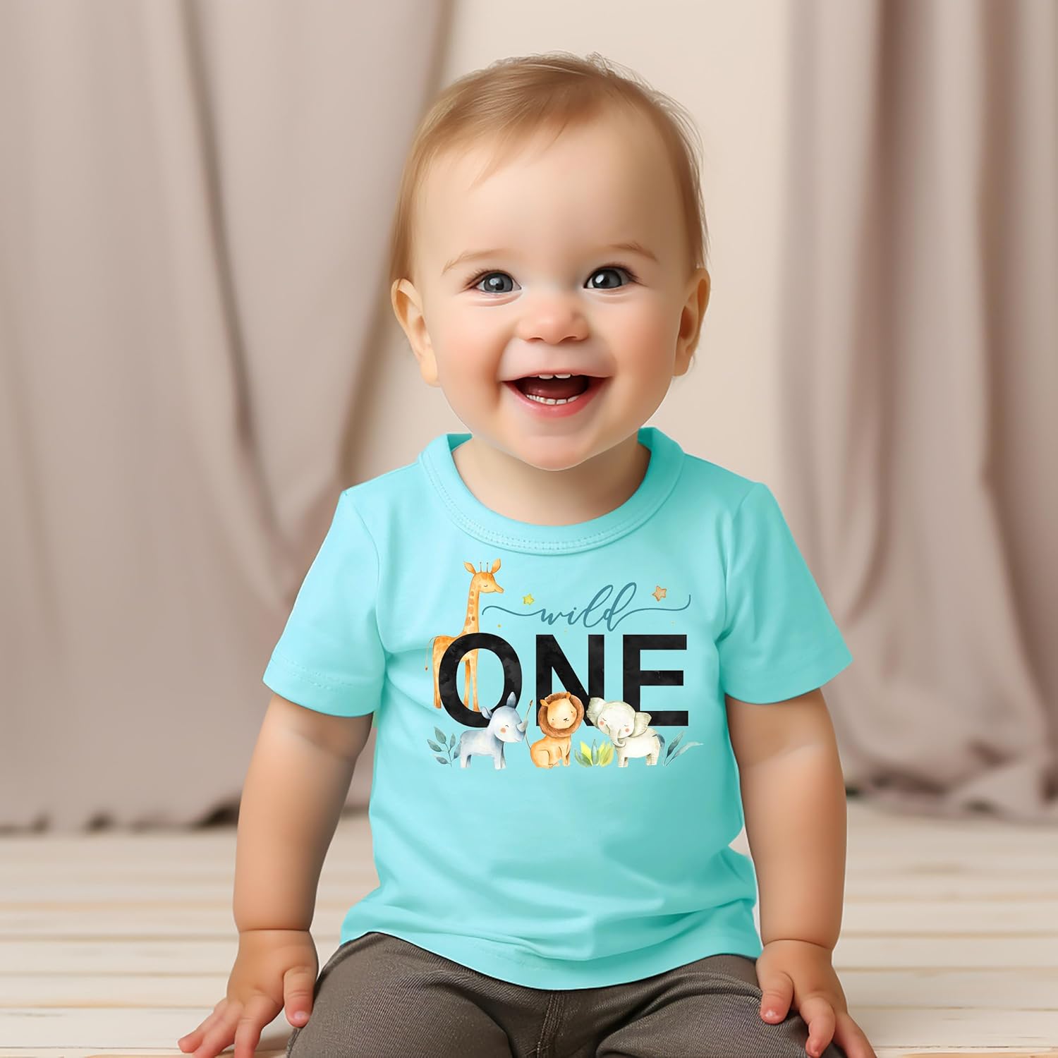 Wild One Boys 1st Birthday Safari Animal Themed T-Shirts and Raglans for Baby Boys - Image 2