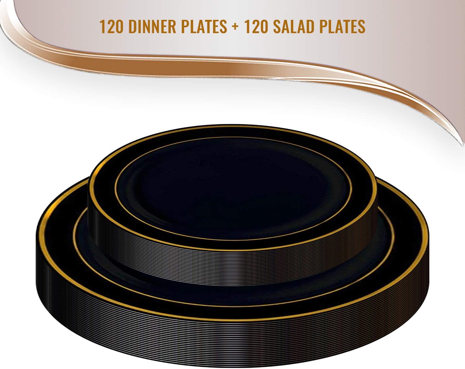 Smarty Had A Party Combo Plate Set (Black with Gold, Combo Plate Set (120 Guests))
