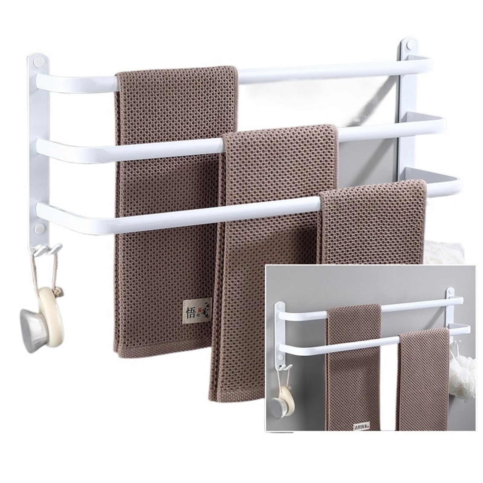 Porte-serviettes noir en acier inoxydable de 30 cm avec crochet intégré pour salle de bain